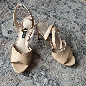 Nine West nude / beige heeled sandal. Size 7